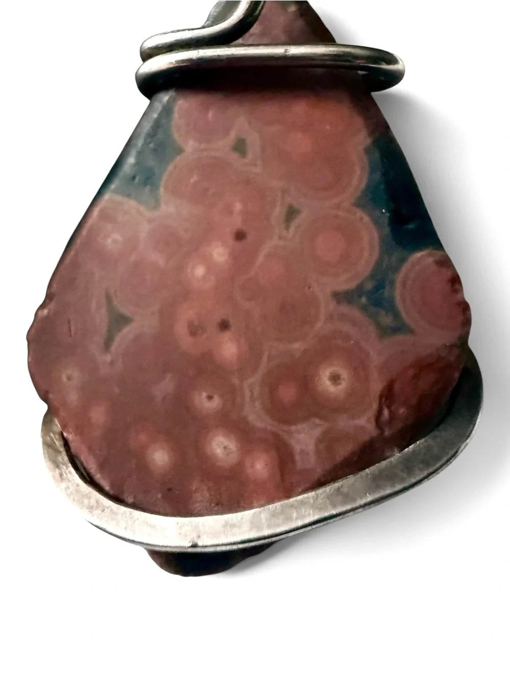 Madagascar Ocean Jasper Red Orbicular Sterling Silver Artisan Pendant Necklace